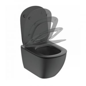 Черна стенна тоалетна чиния TESI AquaBlade с утратънка седалка със забавено падане IDEAL STANDARD