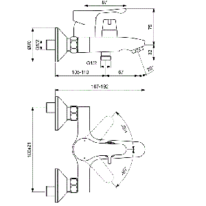 Смесителна батерия за вана/душ ALPHA с ръчен превключвател IDEAL STANDARD BC489AA