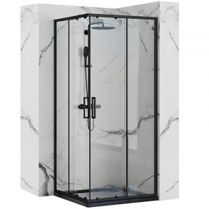 Черна квадратна душ кабина REA PUNTO 90х90 см с 5 мм прозрачно стъкло