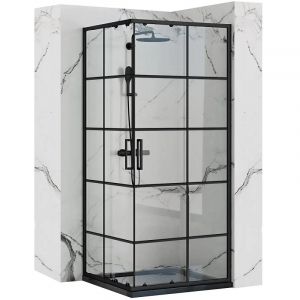 Черна квадратна душ кабина REA CONCEPT 90х90 см с 5 мм прозрачно стъкло