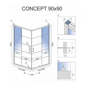 Квадратна черна душ кабина REA CONCEPT 90х90 см с 5 мм прозрачно стъкло