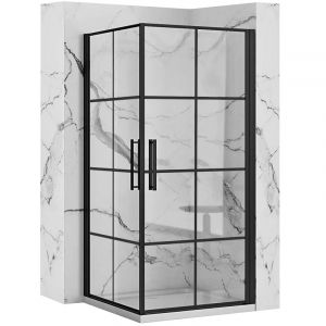 Черна квадратна душ кабина REA RUBIK 90х90 см с 6 мм прозрачно стъкло