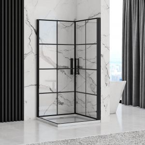 Черна квадратна душ кабина REA RUBIK 90х90 см с 6 мм прозрачно стъкло, отваряема
