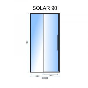Черен преграден параван за баня SOLAR BLACK с плъзгаща се врата 90х195 см с 6 мм прозрачно стъкло