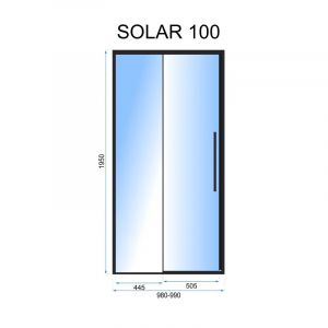 Черен преграден параван за баня SOLAR BLACK с плъзгаща се врата 100х195 см с 6 мм прозрачно стъкло