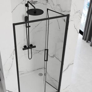 Преграден черен параван за баня със сгъваема врата RAPID FOLD 100х195 см с 6 мм прозрачно стъкло