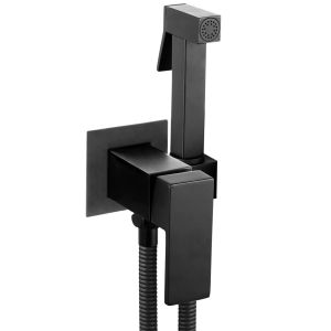 Черен комплект смесител за вграждане с ръчен хигиенен душ FENIX
