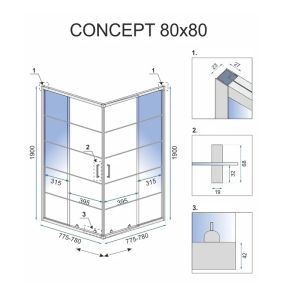 Квадратна черна душ кабина REA CONCEPT 80х80 см с 5 мм прозрачно стъкло