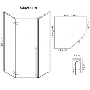 Черна петоъгълна душ кабина DIAMOND 80х80 см с 6 мм прозрачно стъкло