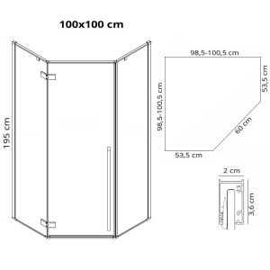 Черна петоъгълна душ кабина DIAMOND 100х100 см с 6 мм прозрачно стъкло