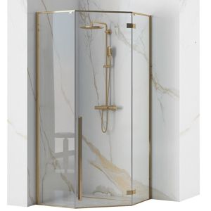 Петоъгълна златна душ кабина REA DIAMOND 90х90 см с 6 мм прозрачно стъкло