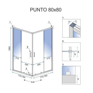 Квадратна душ кабина 80х80 см с 5 мм прозрачно стъкло REA PUNTO