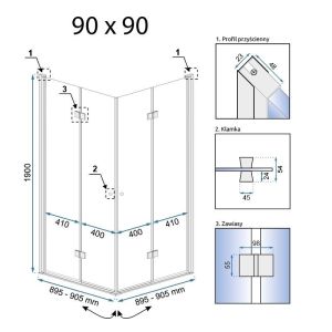 Квадратна душ кабина 90х90 см с 6 мм прозрачно стъкло REA FOLD