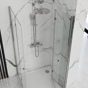 Квадратна душ кабина REA FOLD 120х120 см с 6 мм прозрачно стъкло и хром профил