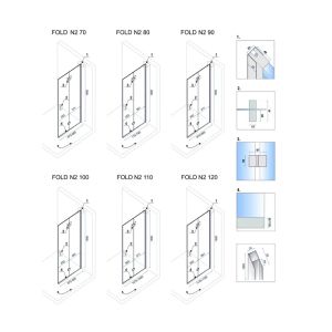 Квадратна душ кабина REA FOLD 120х120 см с 6 мм прозрачно стъкло - размери