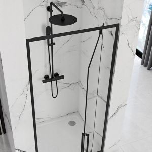 Черен параван за баня с въртяща се врата RAPID SWING 70/80/90/100/120 см с 6 мм прозрачно стъкло