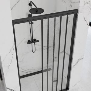 Черен параван за баня с плъзгаща се врата ALEX BLACK 90/100 см с 4 мм прозрачно стъкло