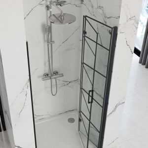 Черен параван за баня със сгъваща се врата MOLIER BLACK 80/90/100 см с 6 мм прозрачно стъкло