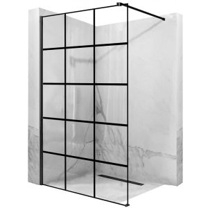 Черен стационарен параван за баня REA BLER-1 100/110/120 см с 8 мм прозрачно стъкло