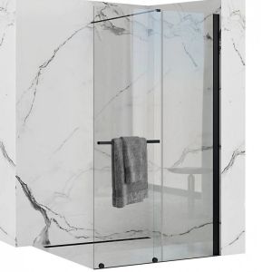 Черен стационарен параван за баня REA CORTIS BLACK 100/120 см с 6 мм прозрачно стъкло