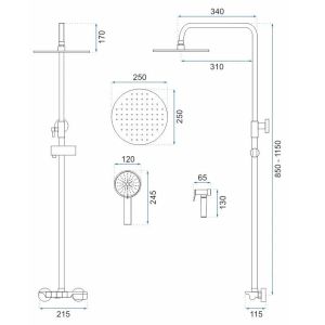 Черна стационарна душ система за баня с чучур и интимен ръчен душ REA MAX