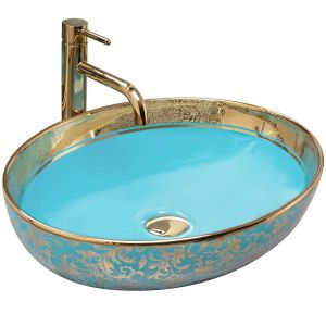Синя мивка за баня за монтаж върху плот MARGOT BLUE/GOLD  52х40 см