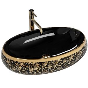 Черна мивка за баня за монтаж върху плот MERYL BLACK/GOLD 60х41 см