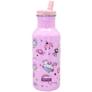 Nerthus Детска стоманена бутилка със сламка “ЕДНОРОЗИ“ - 500 мл