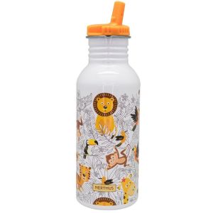 Nerthus Детска стоманена бутилка със сламка “ДЖУНГЛА“ - 500 мл