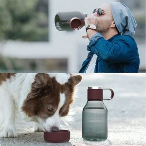 Бутилка за вода за куче с купичка DOG BOWL - 1,5 л - цвят черен/син/бордо