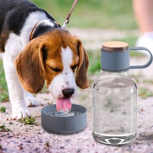 Бутилка за вода за куче с купичка за пиене DOG BOWL - 1,5 л - цвят черен/син/бордо