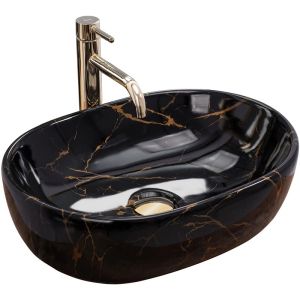 Черна мивка за баня за монтаж върху плот AMELIA BLACK MARBLE 48х35 см