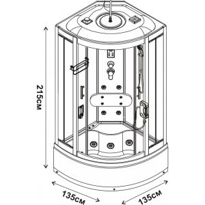 Хидромасажна душ кабина с парогенератор и дълбоко корито ЕЛЗА 135х135 см с 5 мм тонирано стъкло ICSH 2213