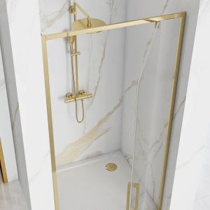 Преграден параван за баня с въртяща се врата RAPID SWING 90/100 см с 6 мм прозрачно стъкло и златен профил