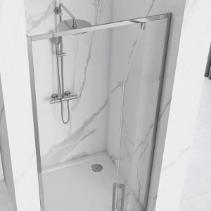 Преграден параван за баня с въртяща се врата RAPID SWING 90/100 см с 6 мм прозрачно стъкло и хромиран профил