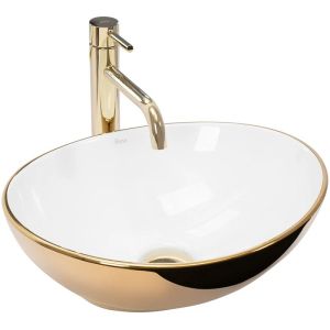 Златна мивка за баня за монтаж върху плот SOFIA GOLD WHITE 41х35 см