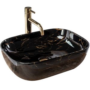 Черна мивка за плот BELINDA BLACK MARBLE гланц 46х33 см
