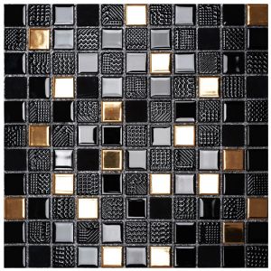 Стъклокерамична мозайка REA BLACK/GOLD 30х30 см - черно+злато