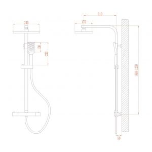 Златна стационарна душ система за баня с термостатен смесител КЛЕМАНС ICT 6222