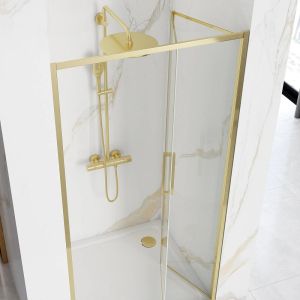 Преграден параван за баня RAPID FOLD GOLD 80х195 см със сгъваема врата, златен профил и 4 мм прозрачно стъкло