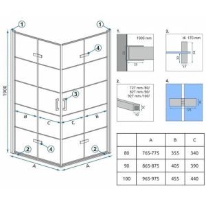 Черна квадратна душ кабина REA MOLIER DOUBLE 80х80 см с 2 врати и 6 мм прозрачно стъкло