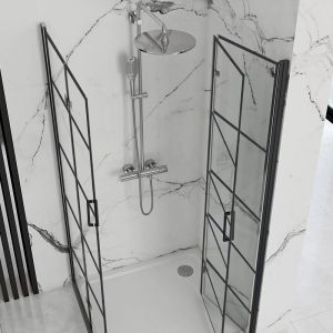 Черна квадратна душ кабина REA MOLIER DOUBLE 100х100 см с 6 мм прозрачно стъкло и 2 врати