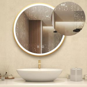 Огледало за баня със златна рамка и LED осветление 50х50 см с функция против изпотяване REA MMJ50