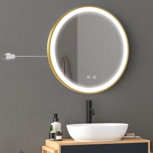 Огледало за баня REA с LED осветление и златна рамка 50х50 см с функция против изпотяване MMJ50