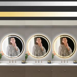 Огледало за баня с LED осветление и рамка розово злато с функция против изпотяване 50х50 см REA MMJ50 ROSE GOLD