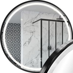 Огледало за баня с черна рамка и LED осветление 60х60 см с функция против изпотяване REA MMJ60 BLACK