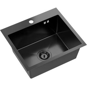Черна кухненска мивка от неръждаема стомана за вграждане REA LUKE 100 BLACK 50х45 см