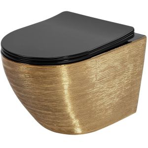 Златна матирана стенна тоалетна чиния без ринг CARLO MINI Rimless с черна седалка