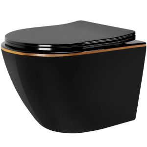 Черна стенна тоалетна чиния без ринг CARLO MINI BLACK Gold Edge Rimless