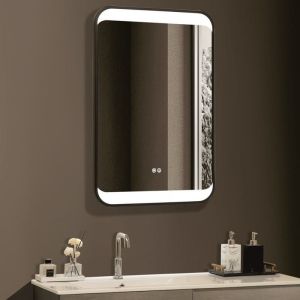 Огледало за баня с LED осветление 60х90 см с нагревател и черна рамка ICL 1821